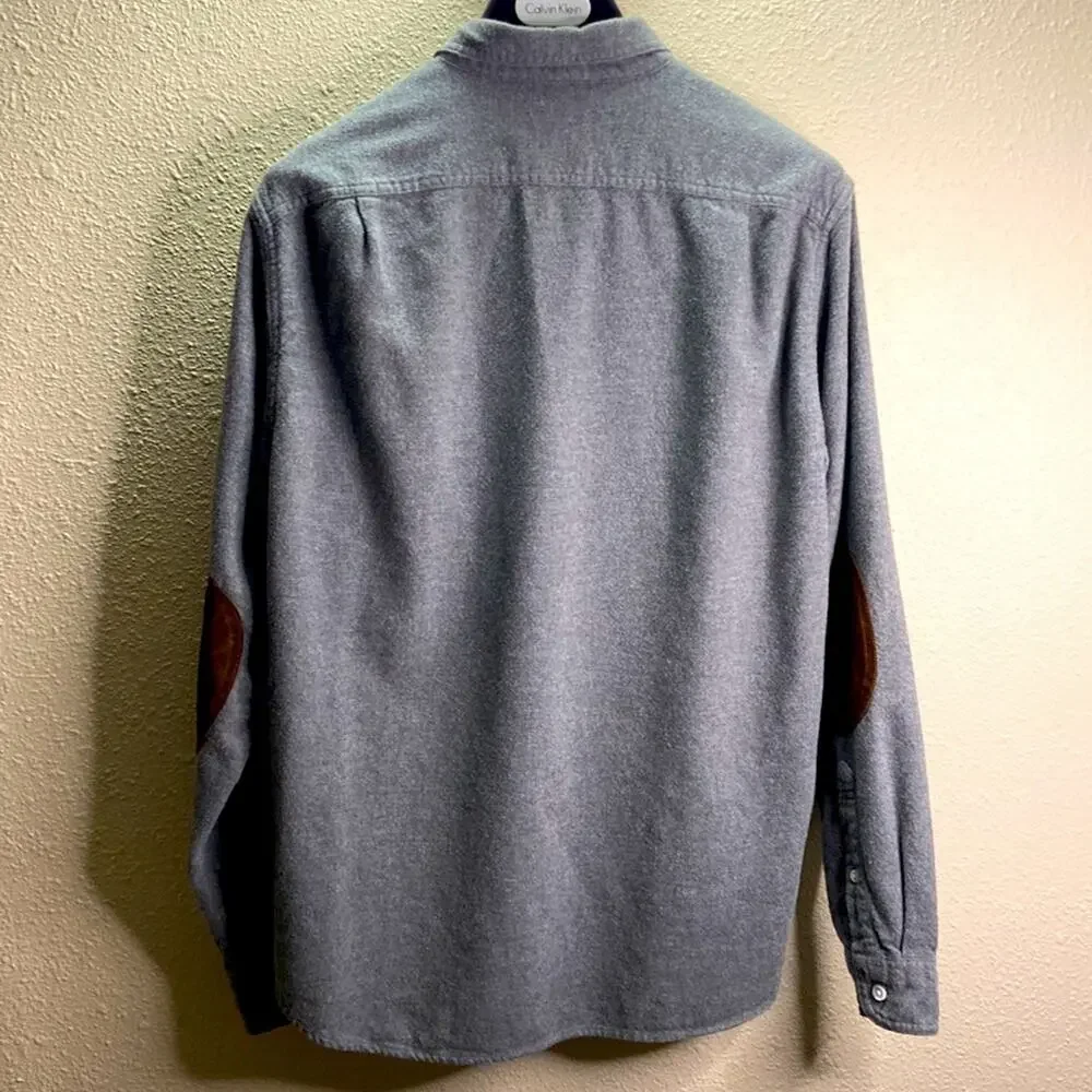 J. Crew Men Heather Gray Wool Blend Elbow Patch Button Down Shirt Size L